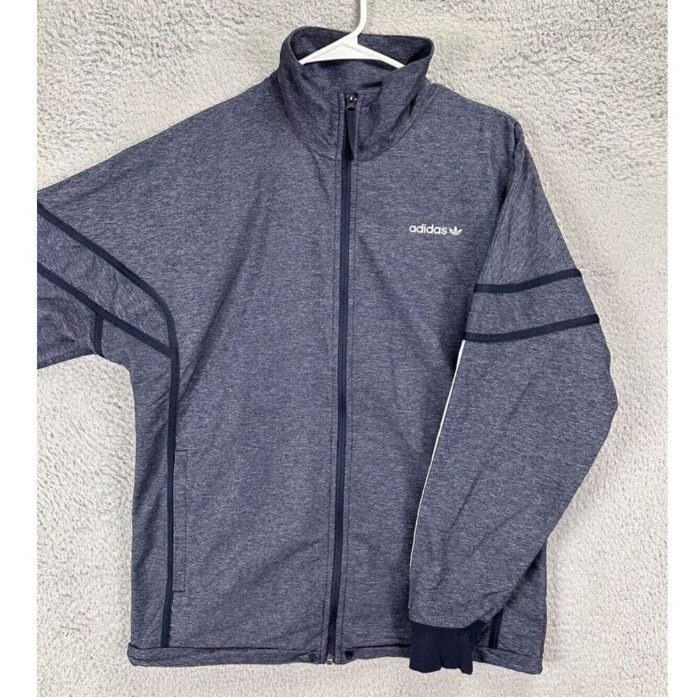 Adidas Full Zip Jacket Adult Medium Blue Logo Nylon Blend Athletic Mock Neck Men